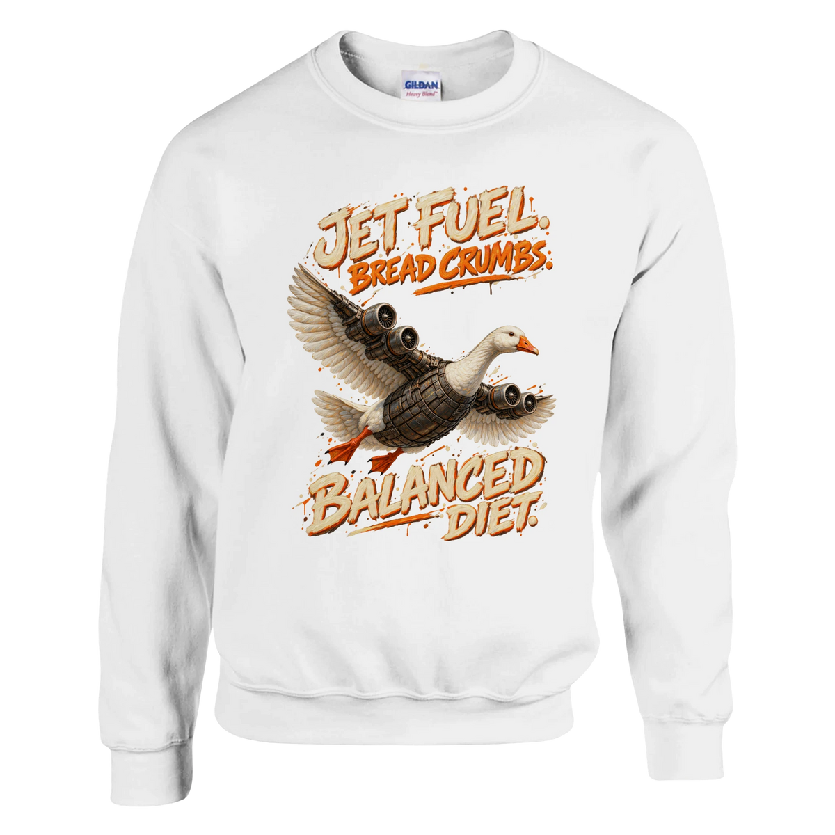 Bombombini Gusini print on a white crewneck sweatshirt, front view