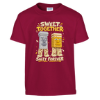 Garama and Madundung print on a cardinal red kids t-shirt, front view