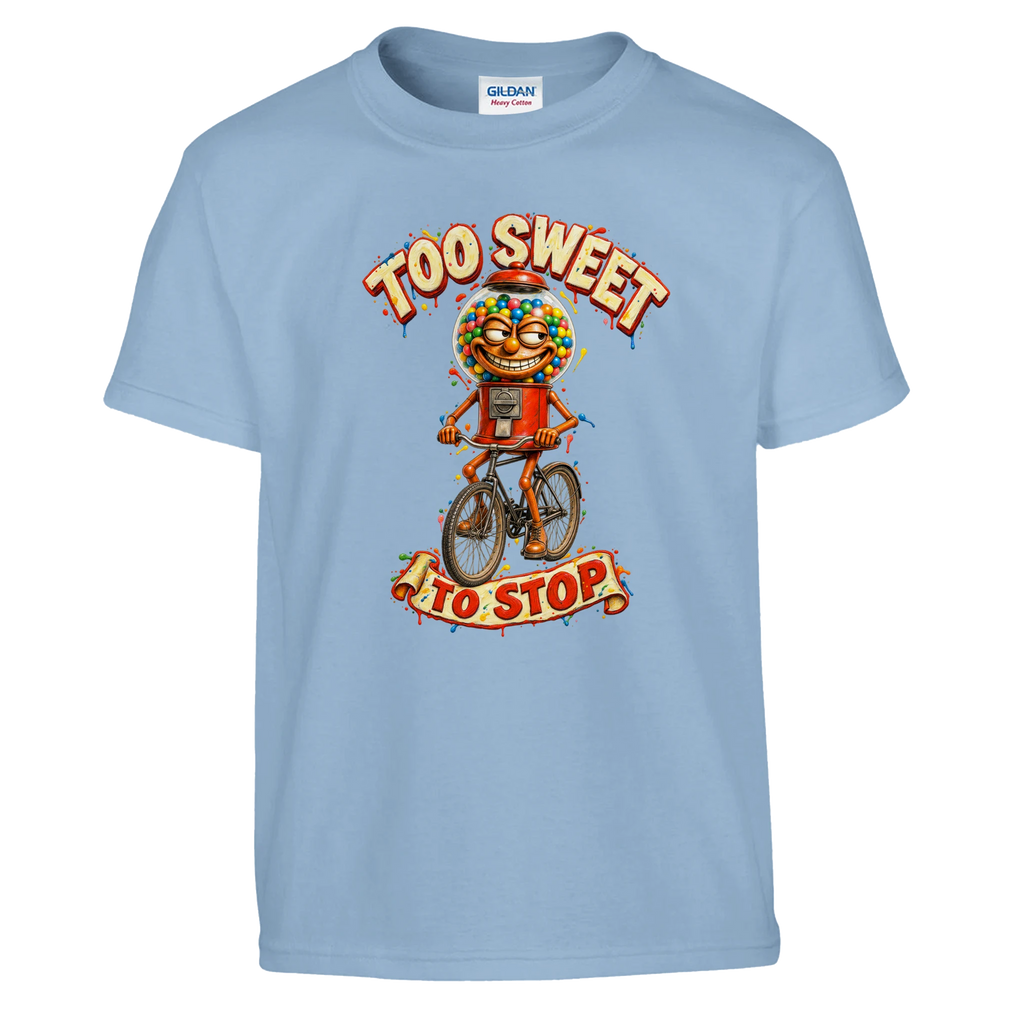 Chicleteira Bicicleteira print on a light blue kids t-shirt, front view