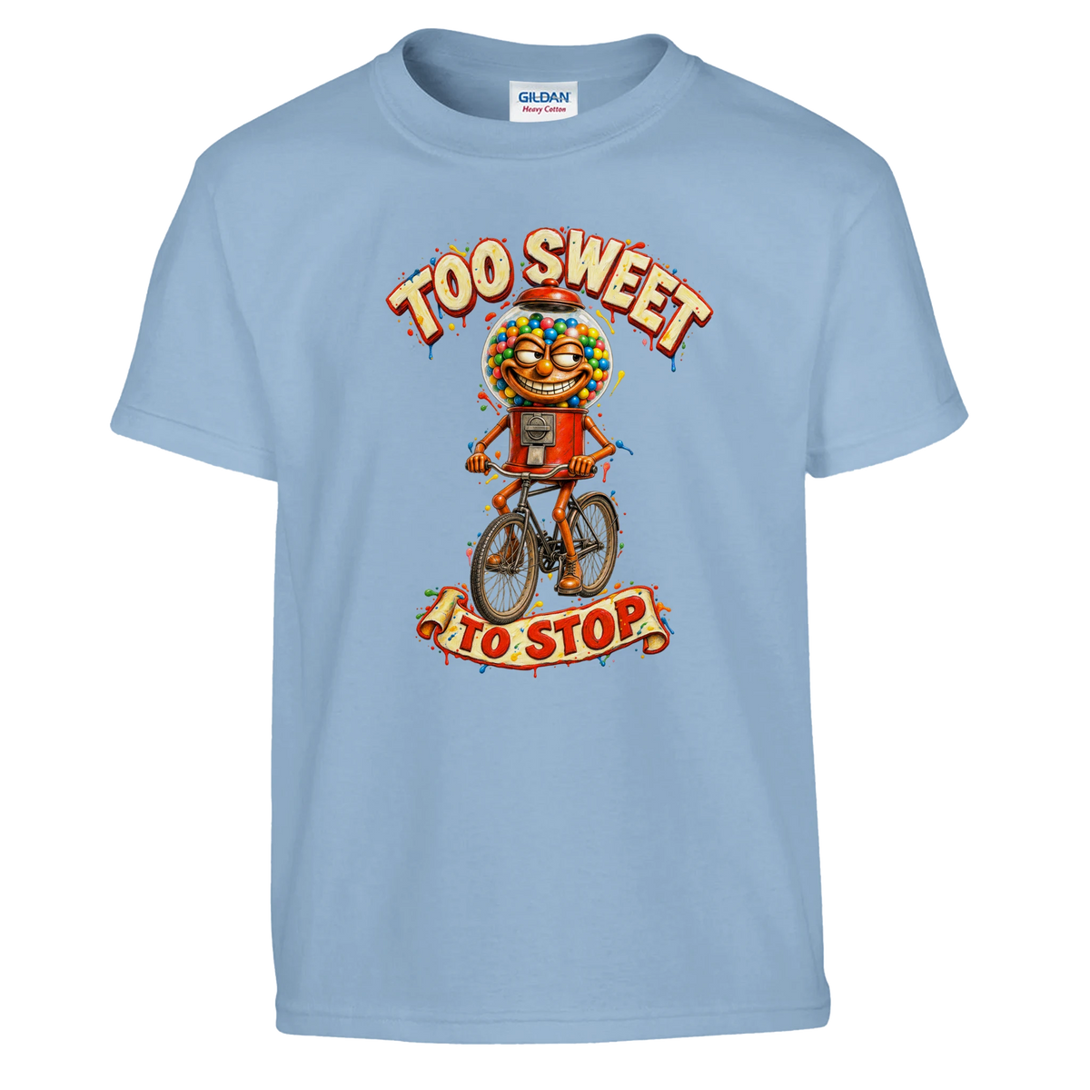 Chicleteira Bicicleteira print on a light blue kids t-shirt, front view