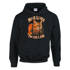 Trippi Troppi print on a black pullover hoodie, front view