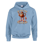 Ta Ta Ta Sahur print on a light blue pullover hoodie, front view