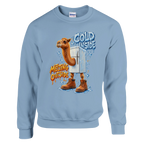 Frigo Camelo print on a light blue crewneck sweatshirt, front view