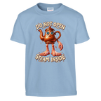 Ta Ta Ta Sahur print on a light blue kids t-shirt, front view