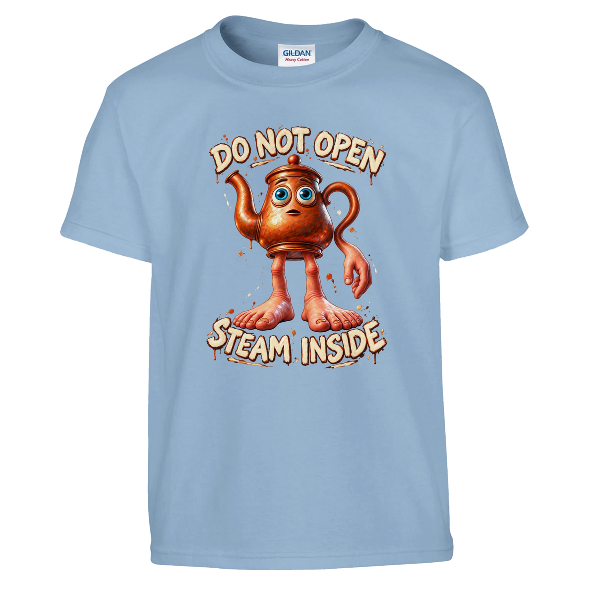 Ta Ta Ta Sahur print on a light blue kids t-shirt, front view