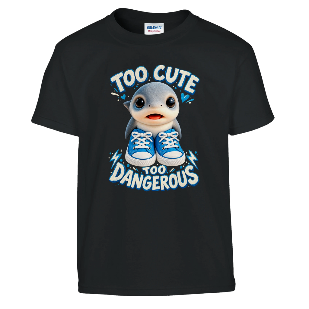 Los Tralaleritos print on a black kids t-shirt, front view