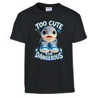 Los Tralaleritos print on a black kids t-shirt, front view