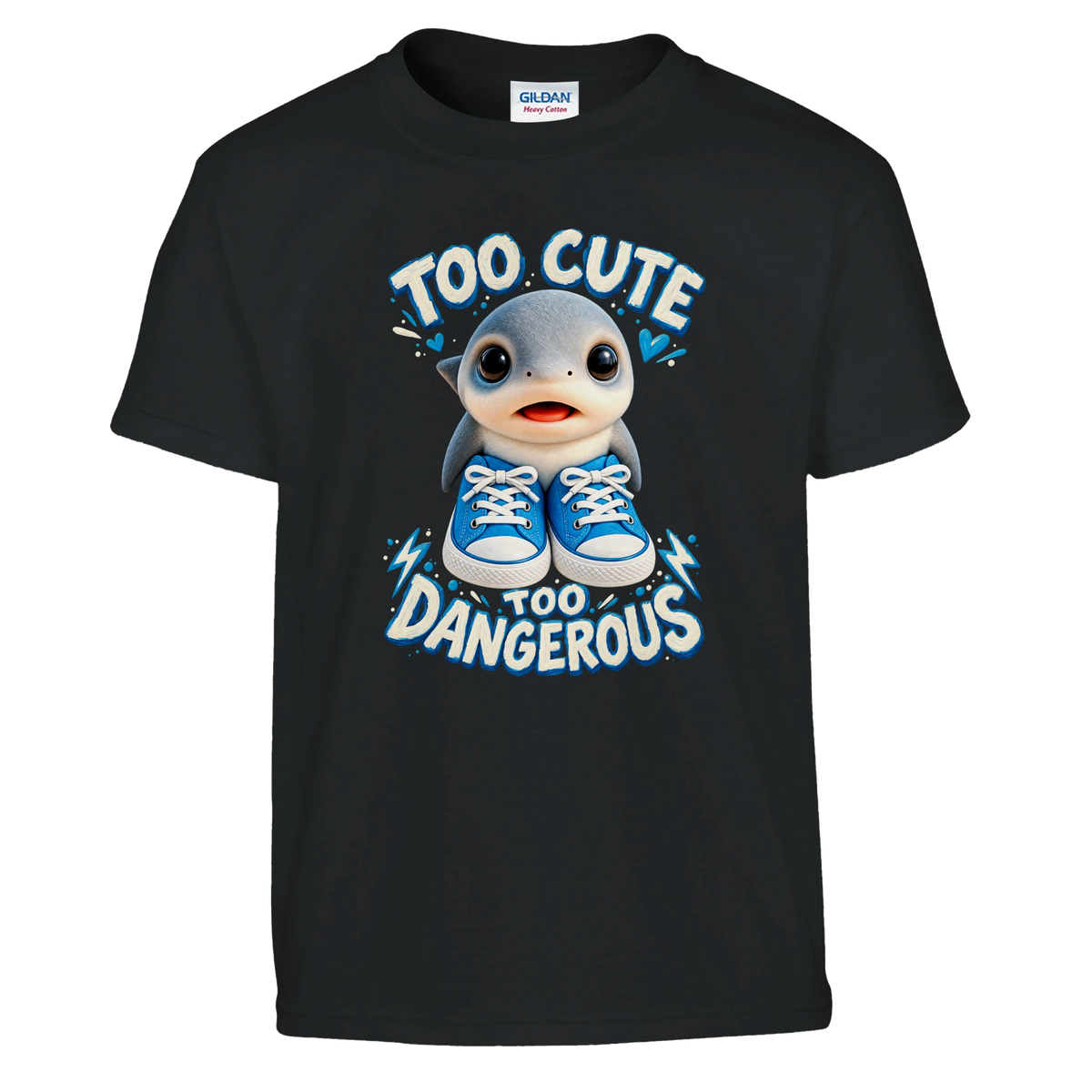 Los Tralaleritos print on a black kids t-shirt, front view