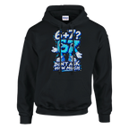 67 print on a black pullover hoodie, front view