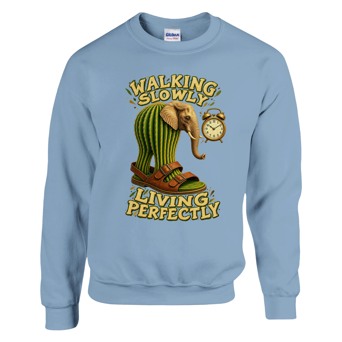 Lirili Larila print on a light blue crewneck sweatshirt, front view