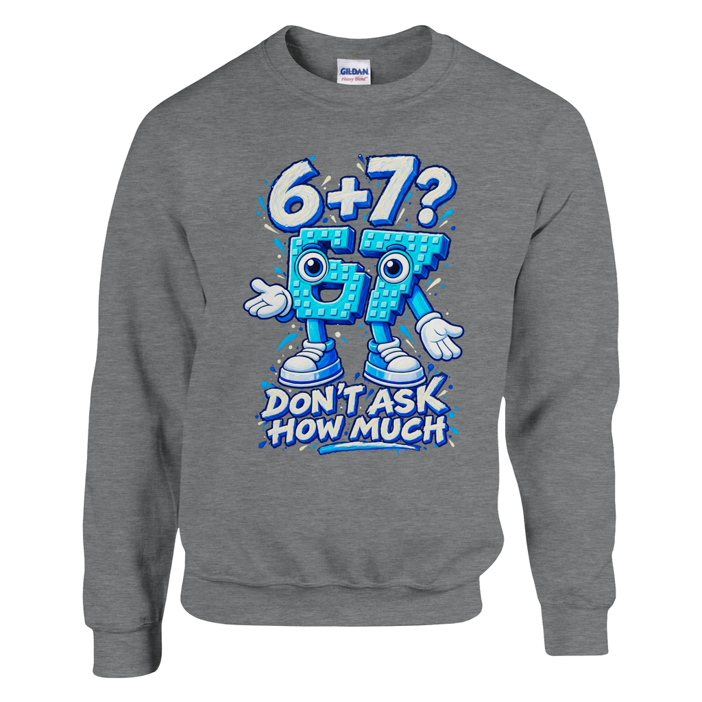 67 print on a sport grey crewneck sweatshirt, front view