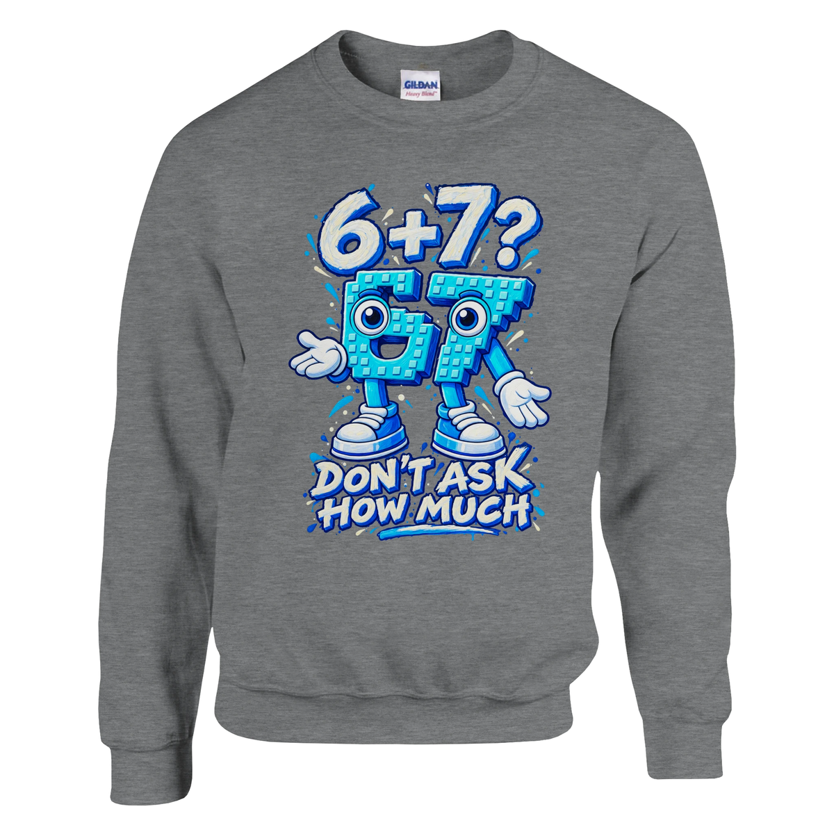 67 print on a sport grey crewneck sweatshirt, front view