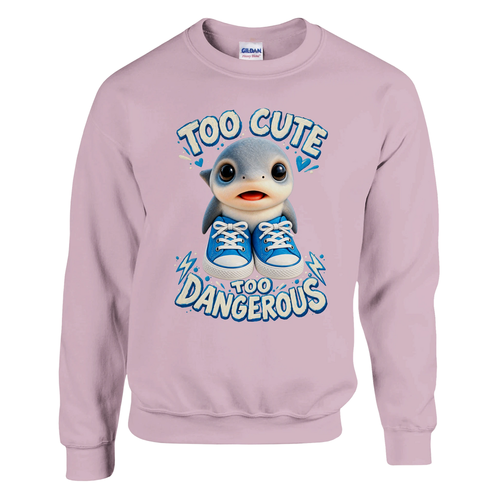Los Tralaleritos print on a light pink crewneck sweatshirt, front view