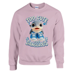 Los Tralaleritos print on a light pink crewneck sweatshirt, front view