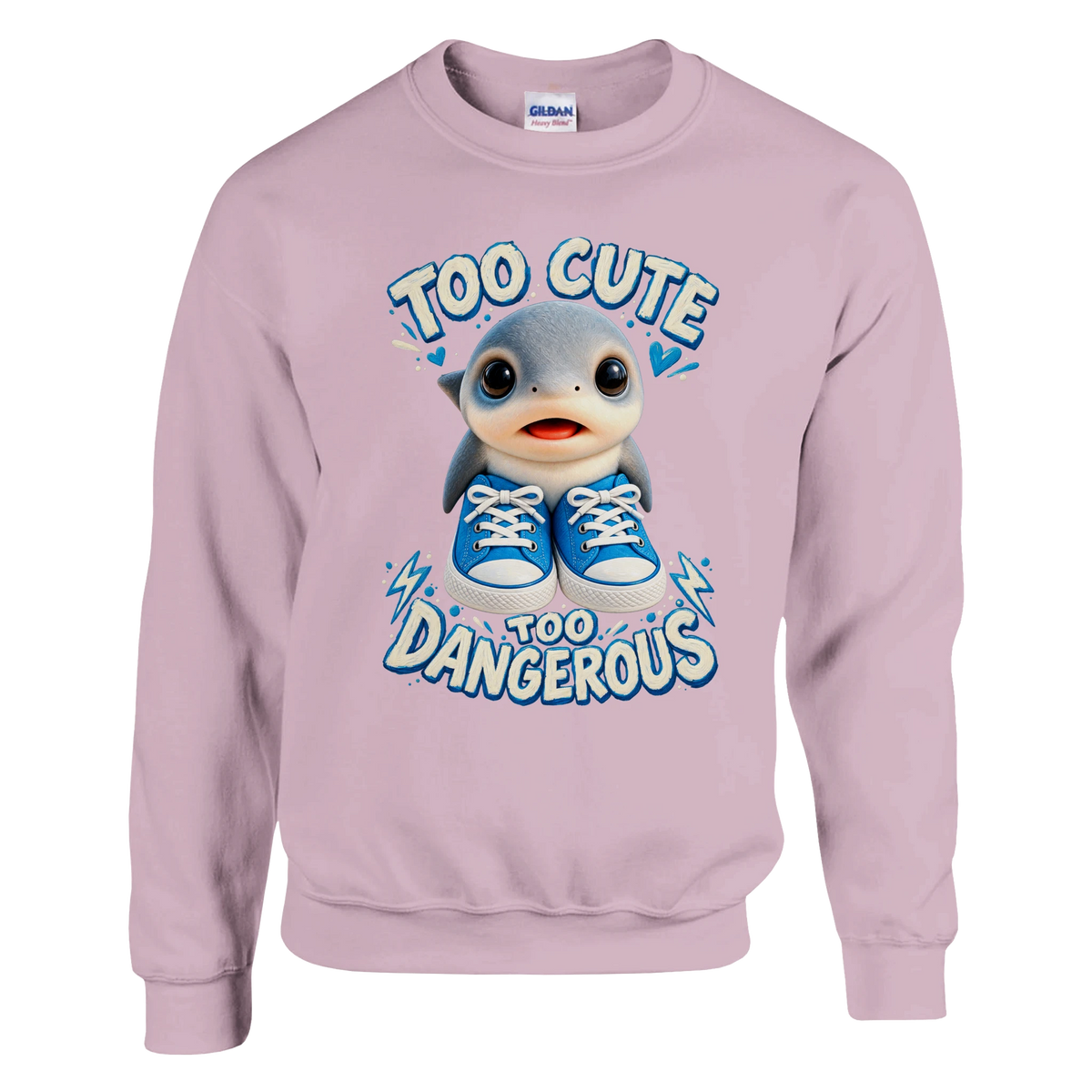 Los Tralaleritos print on a light pink crewneck sweatshirt, front view