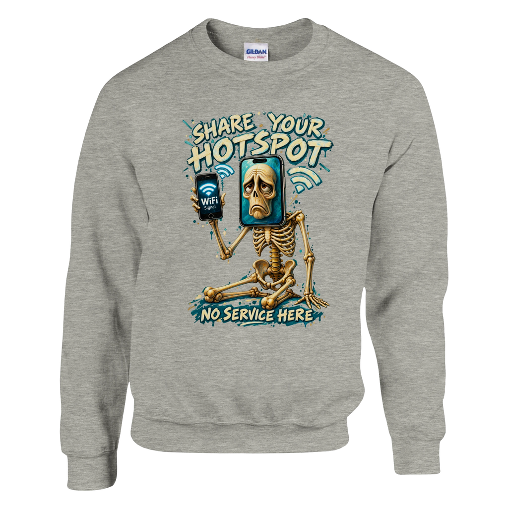 Pot Hotspot print on an ash grey crewneck sweatshirt, front view