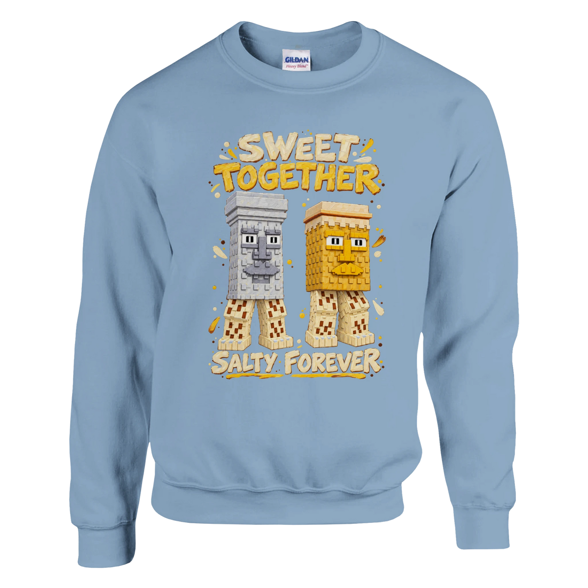 Garama and Madundung print on a light blue crewneck sweatshirt, front view