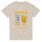 Sand t-shirt printed with Garama and Madundung and the words Sweet together, salty forever, front view
