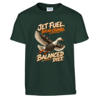 Bombombini Gusini print on a forest green kids t-shirt, front view