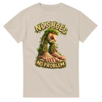 Sand t-shirt printed with Brr Brr Patapim and the words No shoes, no problem, front view