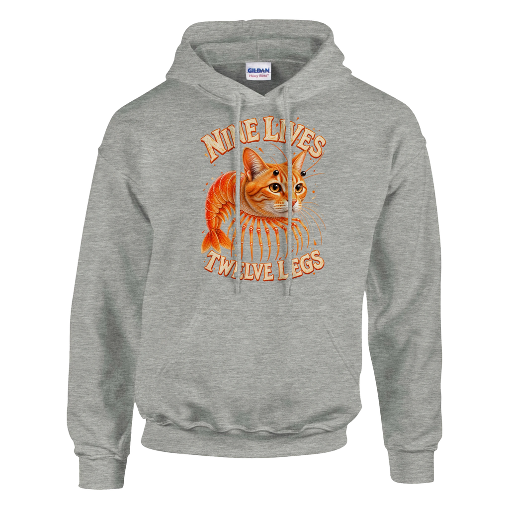 Trippi Troppi print on an ash grey pullover hoodie, front view