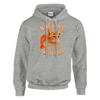 Trippi Troppi print on an ash grey pullover hoodie, front view