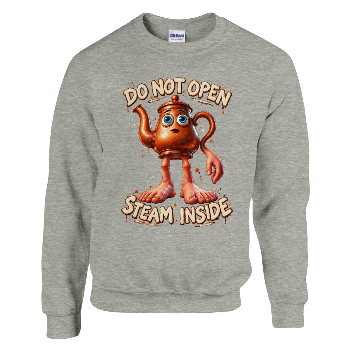 Ta Ta Ta Sahur print on an ash grey crewneck sweatshirt, front view