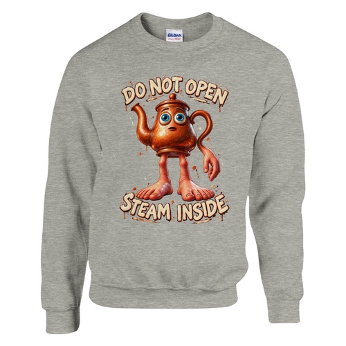 Ta Ta Ta Sahur print on an ash grey crewneck sweatshirt, front view