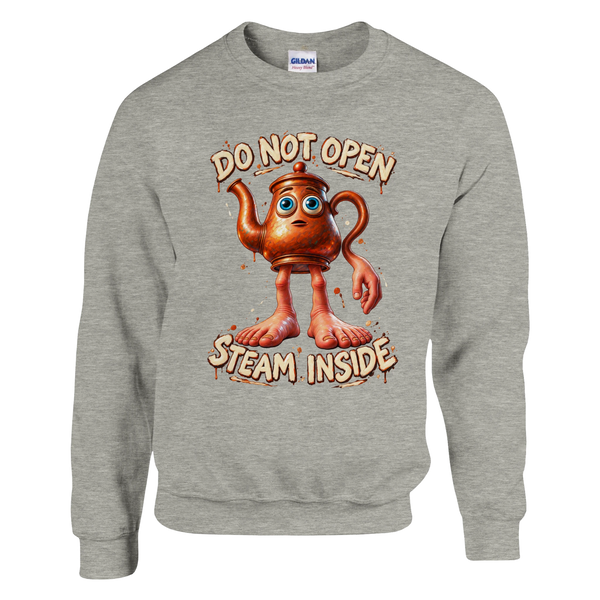 Ta Ta Ta Sahur print on an ash grey crewneck sweatshirt, front view