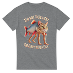 Sport Grey t-shirt printed with Trulimero Trulichina and the words Too wet to be a cat, too furry to be a fish, front view