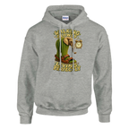 Lirili Larila print on an ash grey pullover hoodie, front view