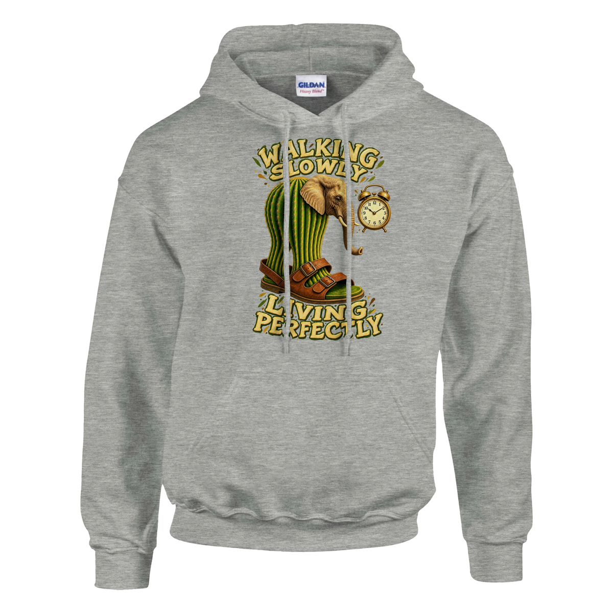 Lirili Larila print on an ash grey pullover hoodie, front view