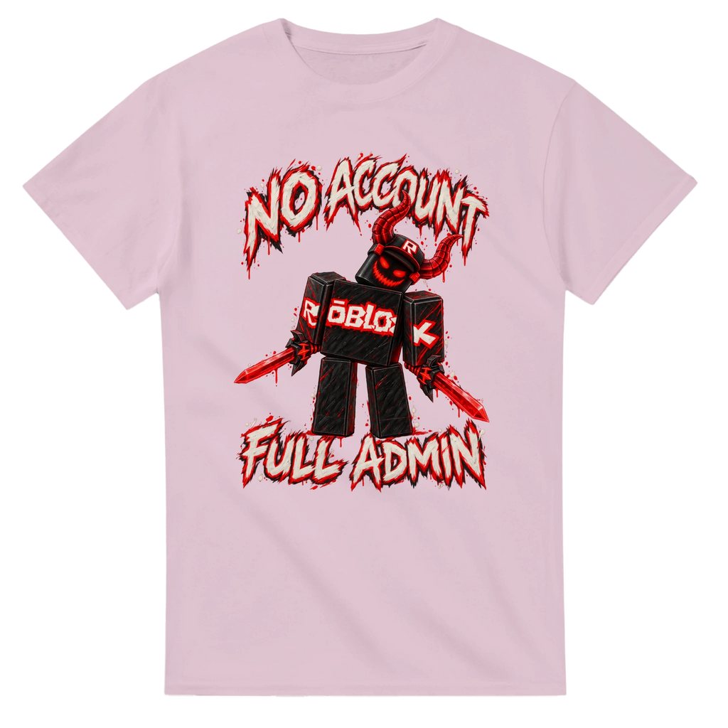 Light Pink t-shirt printed with Guest 666 and the words No account, full admin, front view