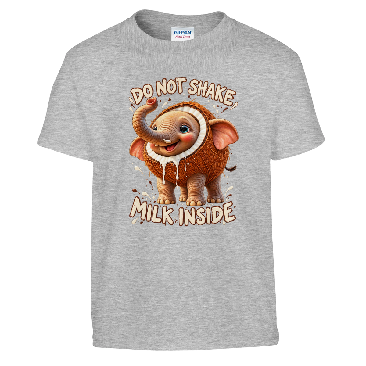 Cocofanto Elefanto print on a sport grey kids t-shirt, front view