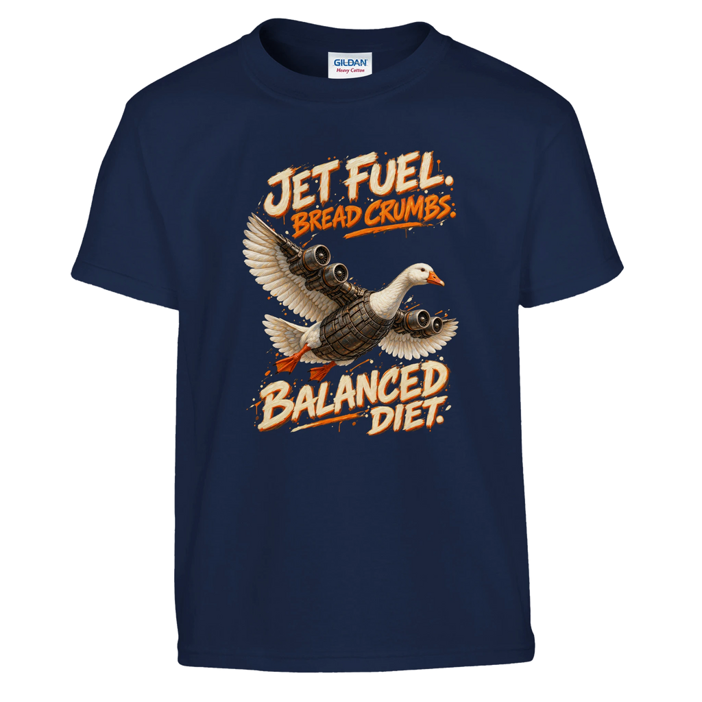 Bombombini Gusini print on a navy kids t-shirt, front view