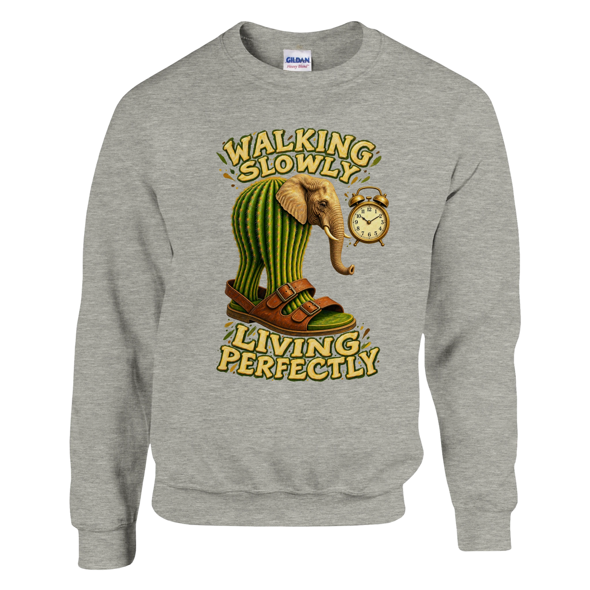Lirili Larila print on an ash grey crewneck sweatshirt, front view