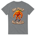 Sport Grey t-shirt printed with Odin Din Din Dun and the words No pulp, all muscle, front view