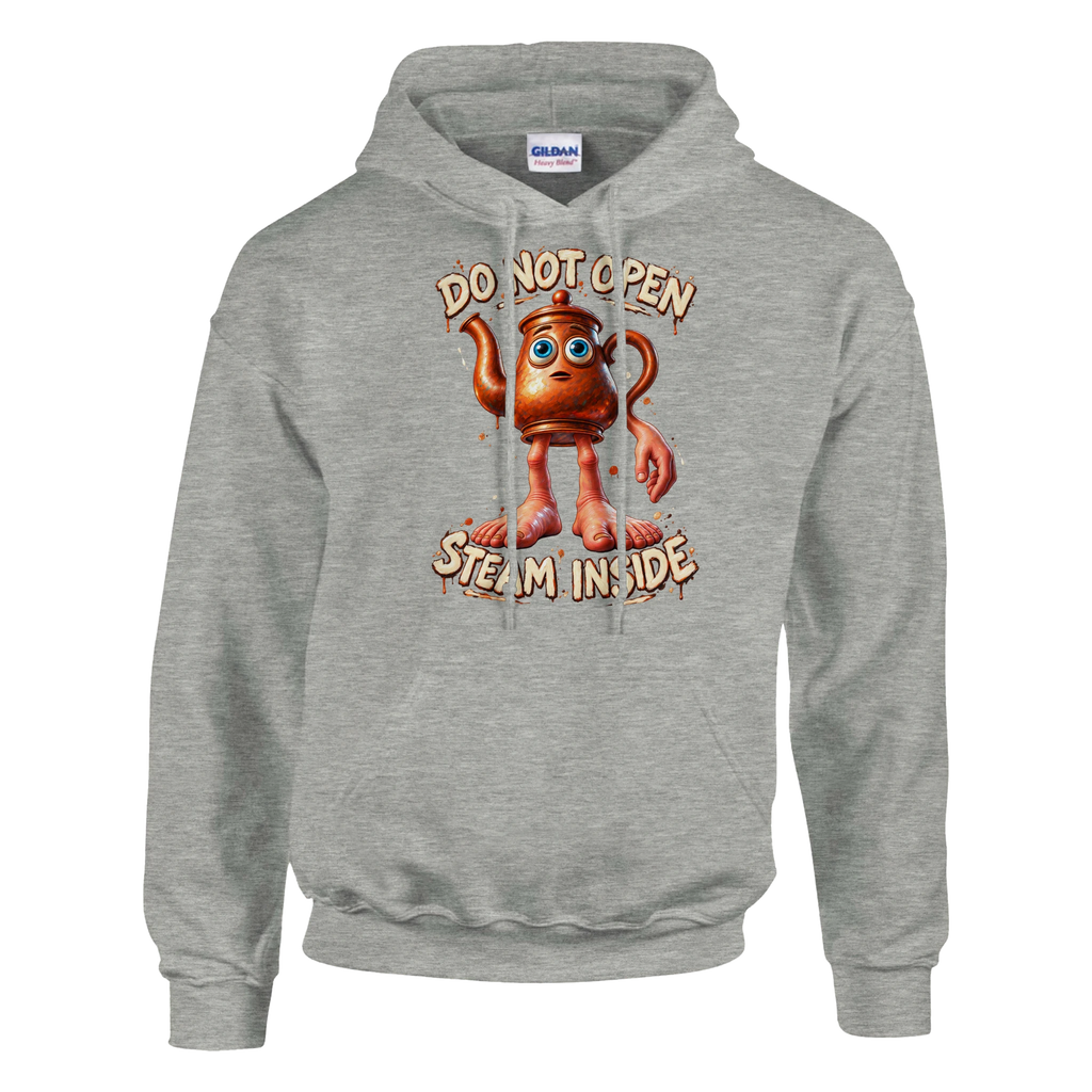 Ta Ta Ta Sahur print on an ash grey pullover hoodie, front view