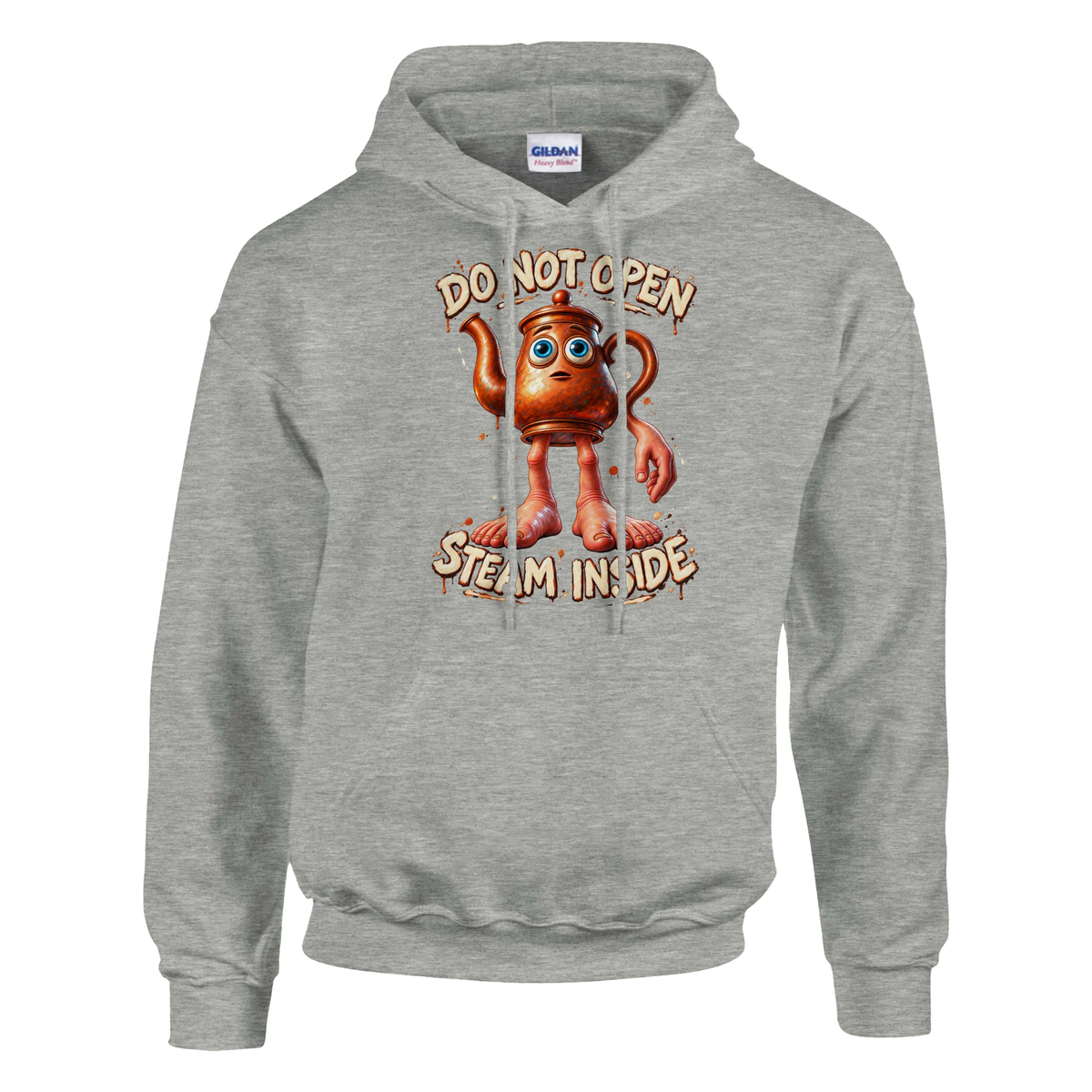 Ta Ta Ta Sahur print on an ash grey pullover hoodie, front view