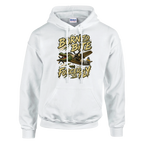 Bombardino Crocodilo print on a white pullover hoodie, front view