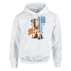 Frigo Camelo print on a white pullover hoodie, front view