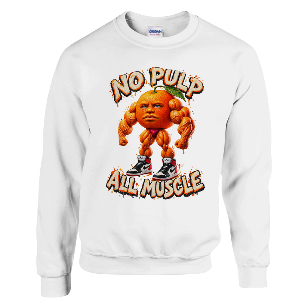 Odin Din Din Dun print on a white crewneck sweatshirt, front view