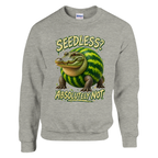 Glorbo Fruttodrillo print on an ash grey crewneck sweatshirt, front view