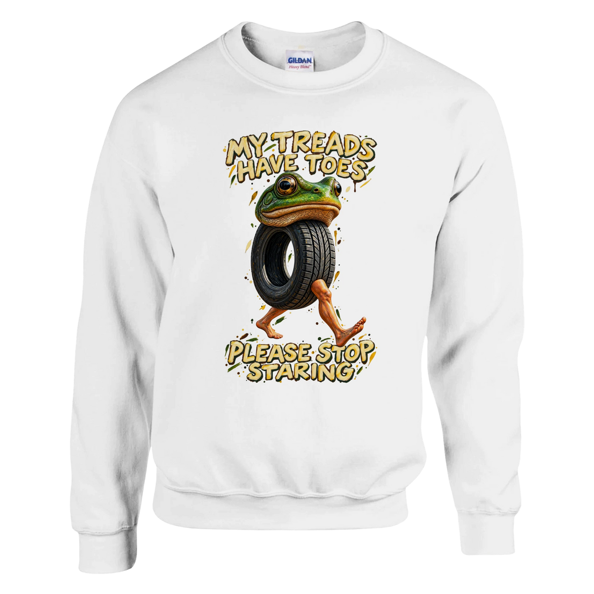 Boneca Ambalabu print on a white crewneck sweatshirt, front view