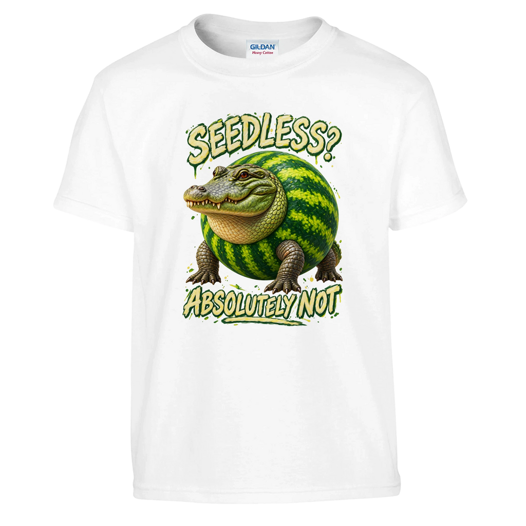 Glorbo Fruttodrillo print on a white kids t-shirt, front view