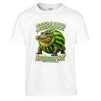 Glorbo Fruttodrillo print on a white kids t-shirt, front view
