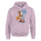 Frigo Camelo print on a light pink pullover hoodie, front view