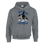 Orcalero Orcala print on a sport grey pullover hoodie, front view