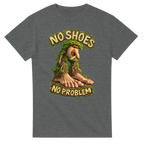 Graphite Heather t-shirt printed with Brr Brr Patapim and the words No shoes, no problem, front view