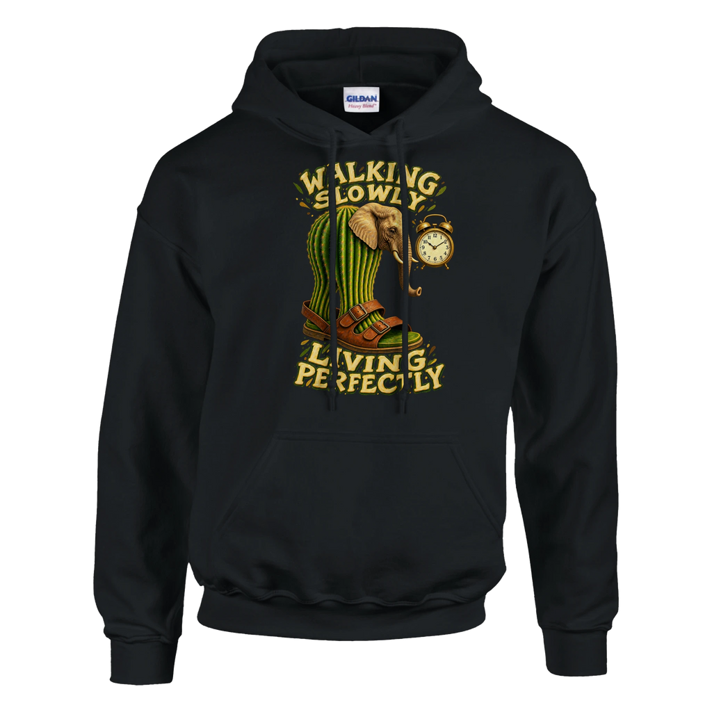 Lirili Larila print on a black pullover hoodie, front view